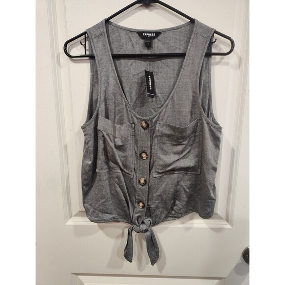 Women's Express Tie Front Tank Top Gray Small NWT - Picture 1 of 5